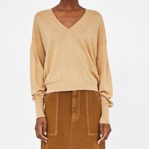 Zara knit v-neck sheer sweater top